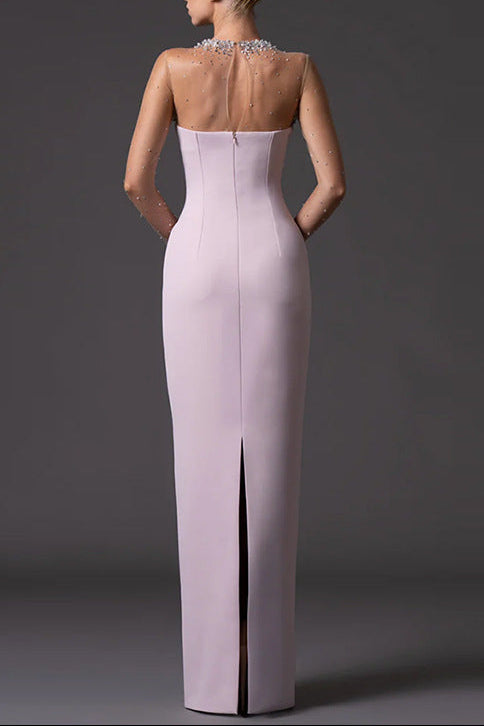 Pink Mesh Splicing Bead Long Dress With Diamonds Flowering Girl