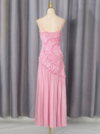 Marjani Pink Spaghetti Ruched Maxi Dress Flowering Girl