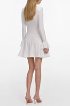 Lauren Lantern Sleeve Pointelle Knit Mini Dress In White Flowering Girl