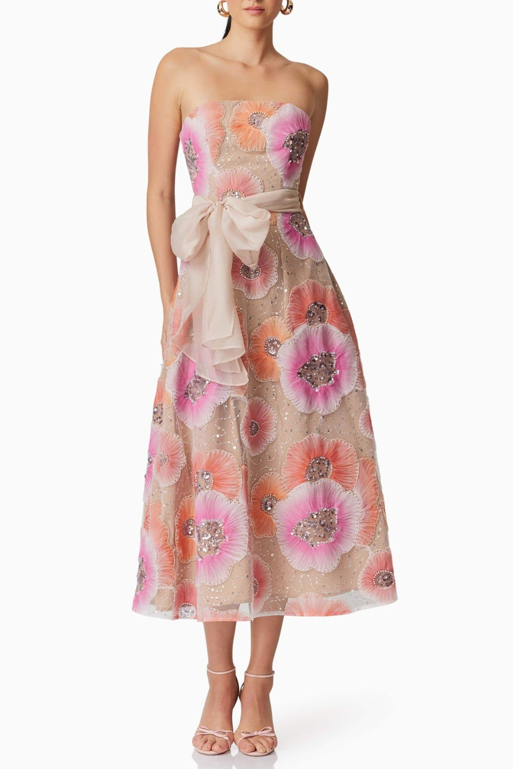 Strapless Flower Sequin Embellished Midi Dress Flowering Girl