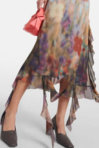 Kenzia Printed Asymmetric Ruffle Midi Dress Flowering Girl