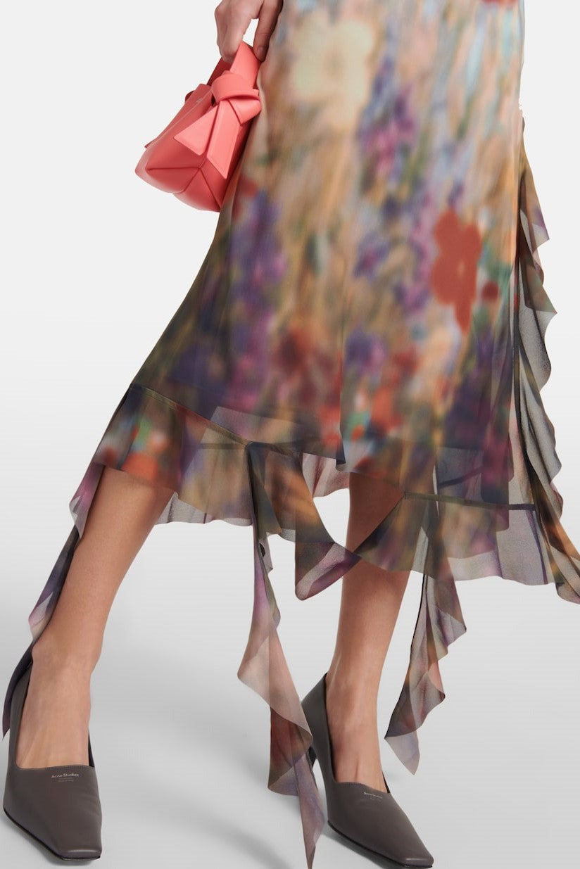 Kenzia Printed Asymmetric Ruffle Midi Dress Flowering Girl