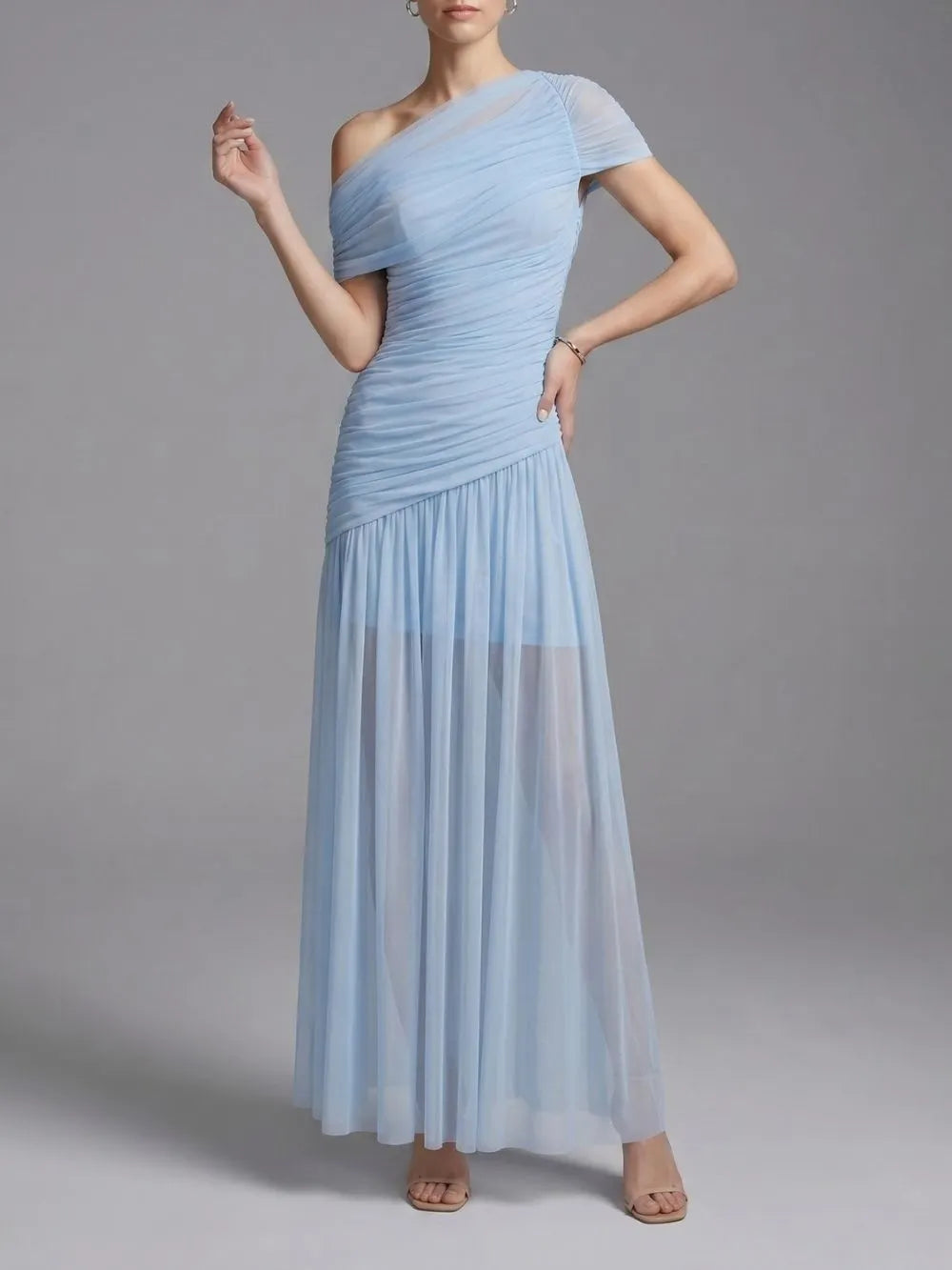 Maida Blue Ruched Maxi Dress Flowering Girl