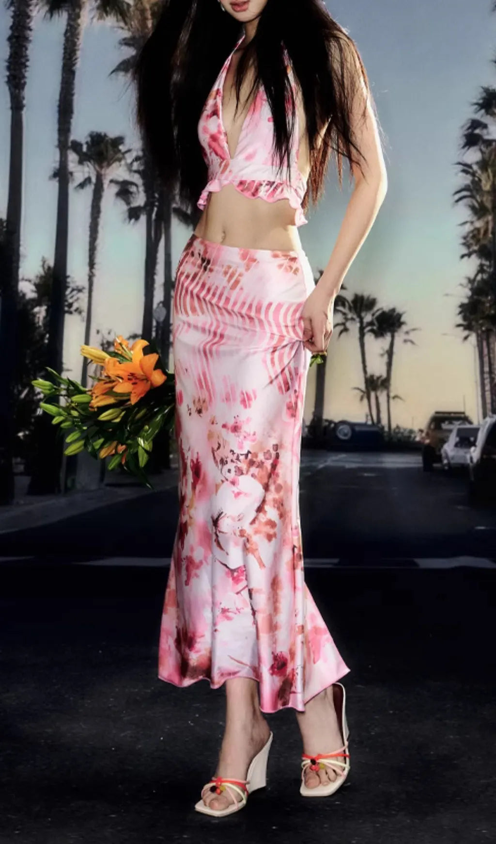 Decima Printed Three-Piece Swimsuit Flowering Girl