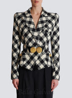 Belted gingham tweed jacket with two Snail buttons Flowering Girl