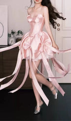 Lebana Pink Strapless Bow Mini Dress Flowering Girl