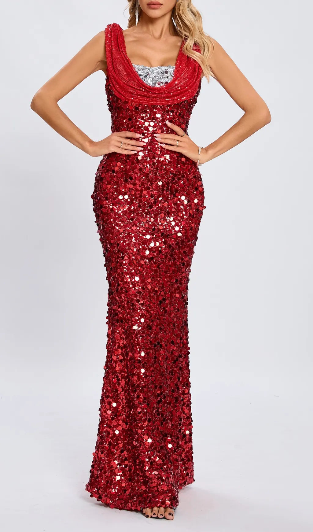 Casi Red Sequin Maxi Dress Flowering Girl