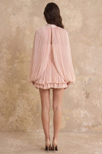 Blush Pink Chiffon Mini Dress with Integrated Cape Flowering Girl