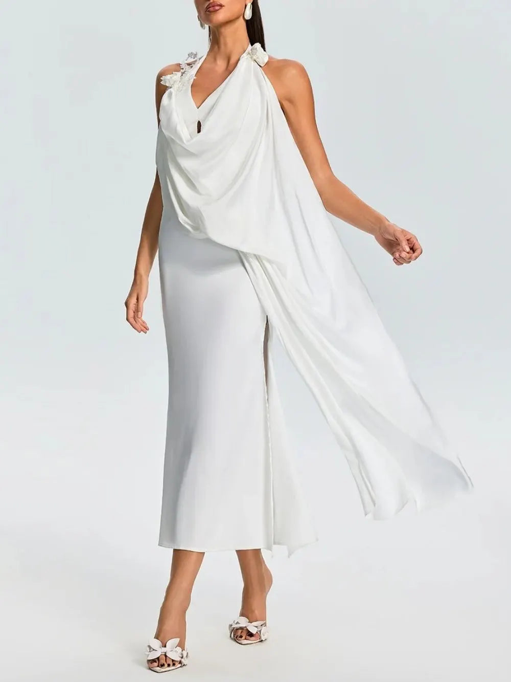 Fareeda Cowl Neck Satin Midi Dress Flowering Girl