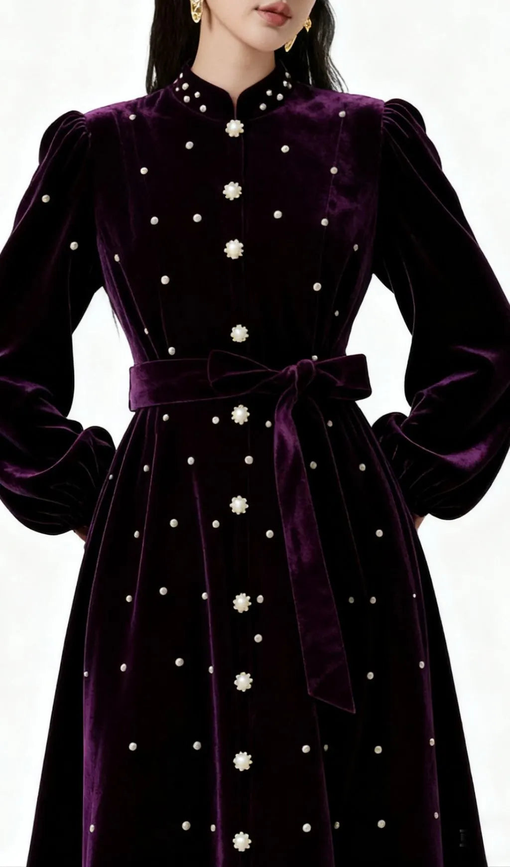 Iwalani Velvet Long Sleeve Midi Dress Flowering Girl