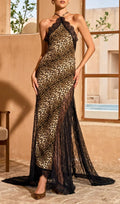 Mavek Backless Lace Leopard Maxi Dress Flowering Girl