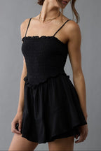 Ruffle Tiered Romper Mini Dress In Black Flowering Girl