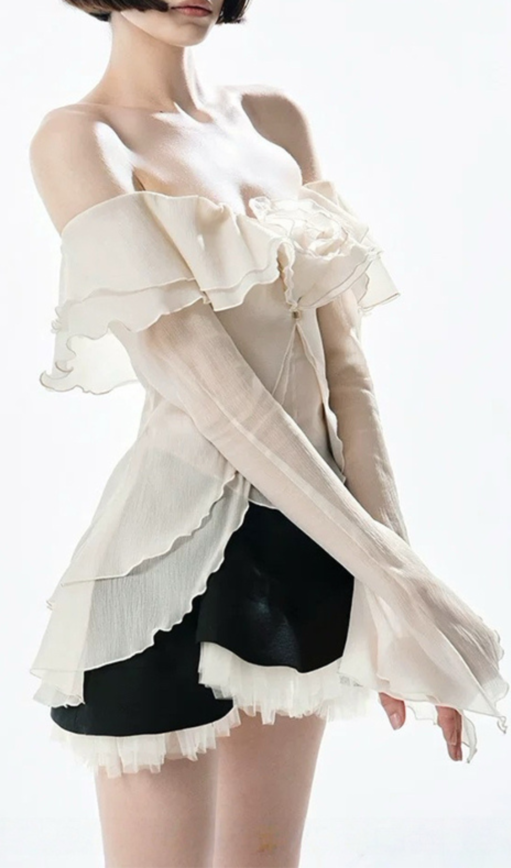 Gera Off-Shoulder Mesh Top & Mini Skirt Set Flowering Girl