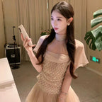 Sheer Mesh Rhinestone High Neck Tulle Mini Dress Flowering Girl