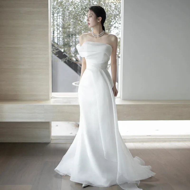 Lisa In a Simple Yet Elegant White French-Style One-Shoulder Mermaid Maxi Dress Flowering Girl