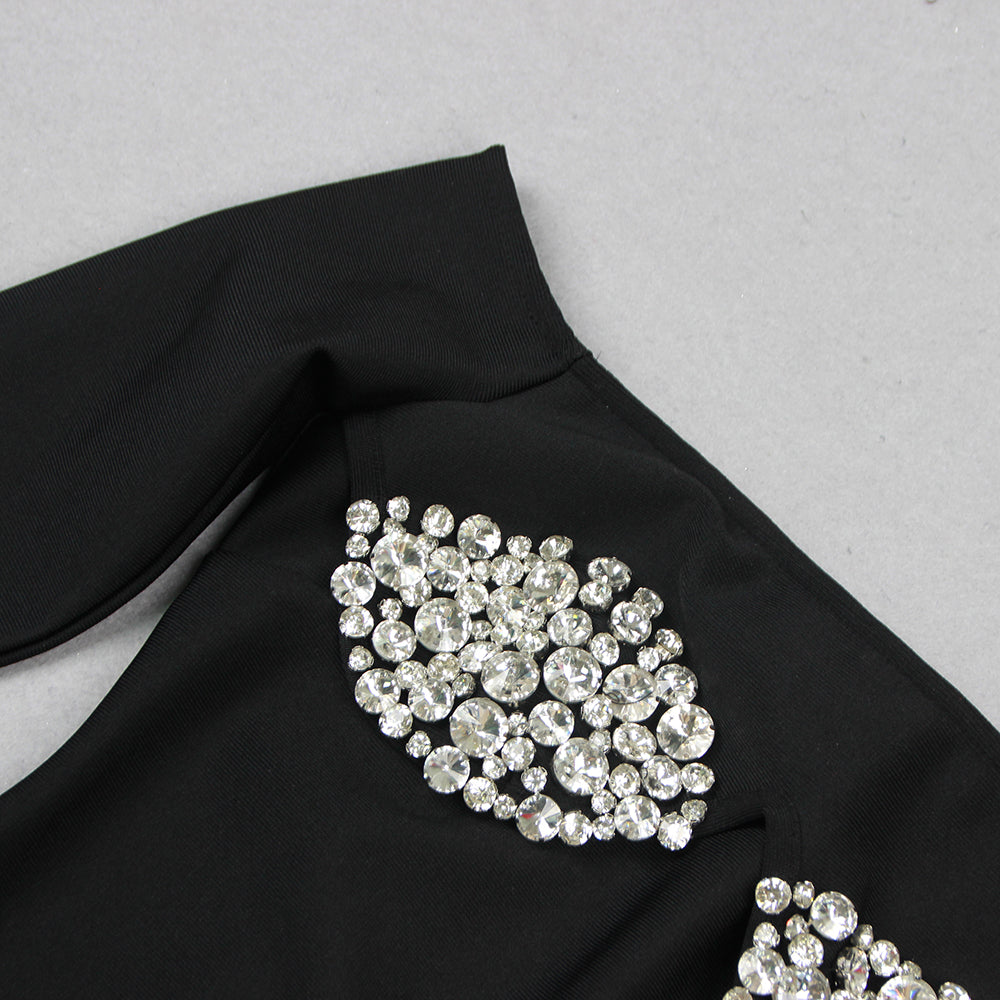 Black Off Shoulder Crystal Cup Mini Dress Flowering Girl