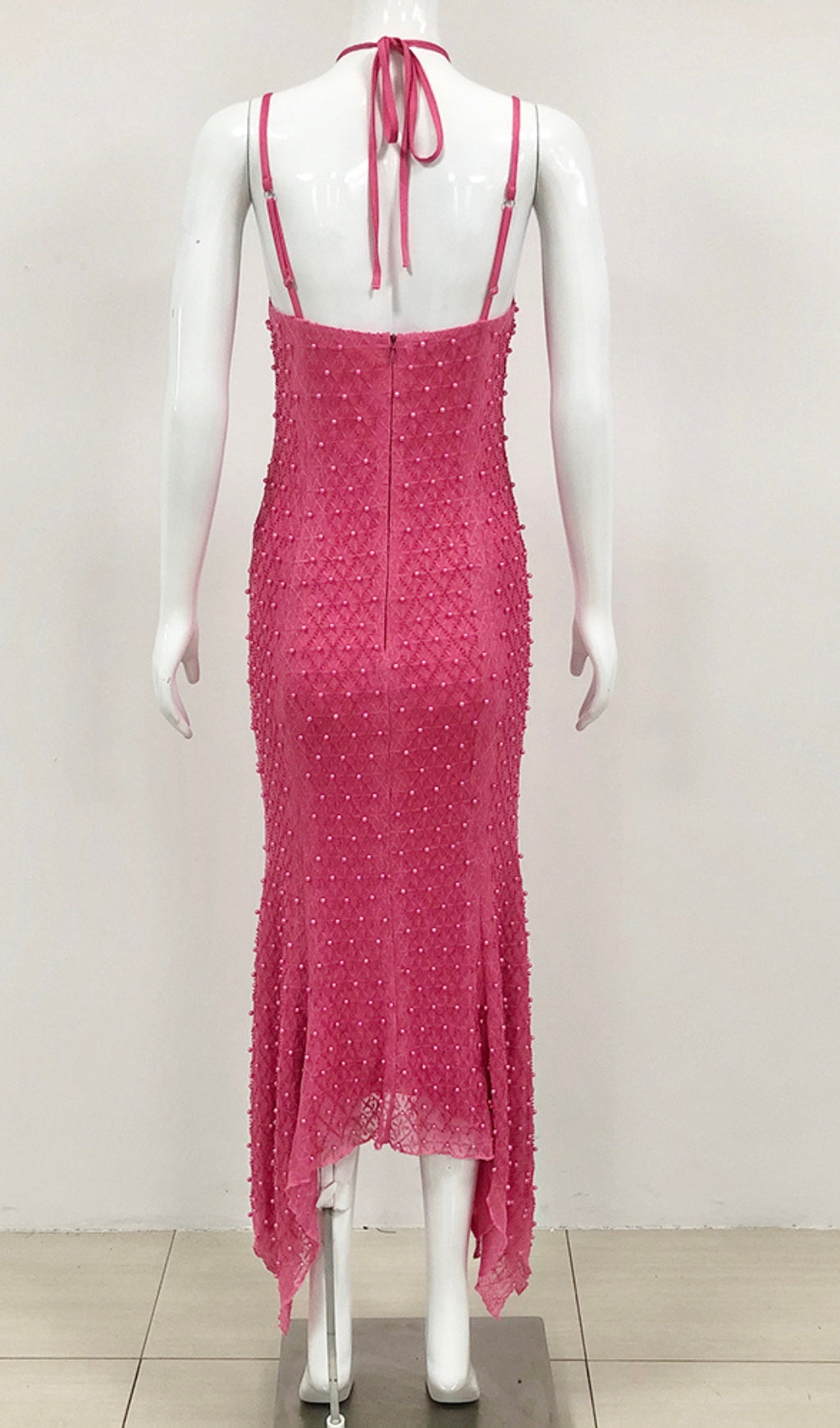 Bakwina Pink Pearl Sequin Lace Up Maxi Dress Flowering Girl