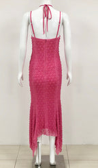 Bakwina Pink Pearl Sequin Lace Up Maxi Dress Flowering Girl