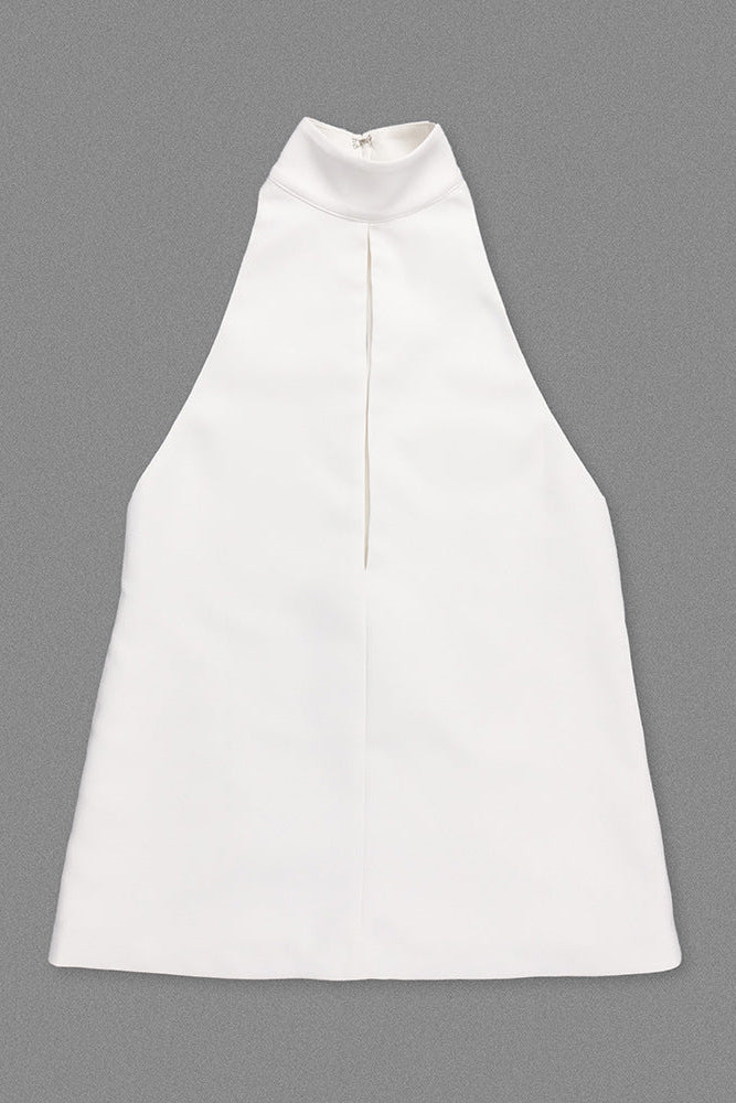 v-Neck Cutout Backless Crepe Halter Dress - White Flowering Girl