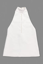 v-Neck Cutout Backless Crepe Halter Dress - White Flowering Girl