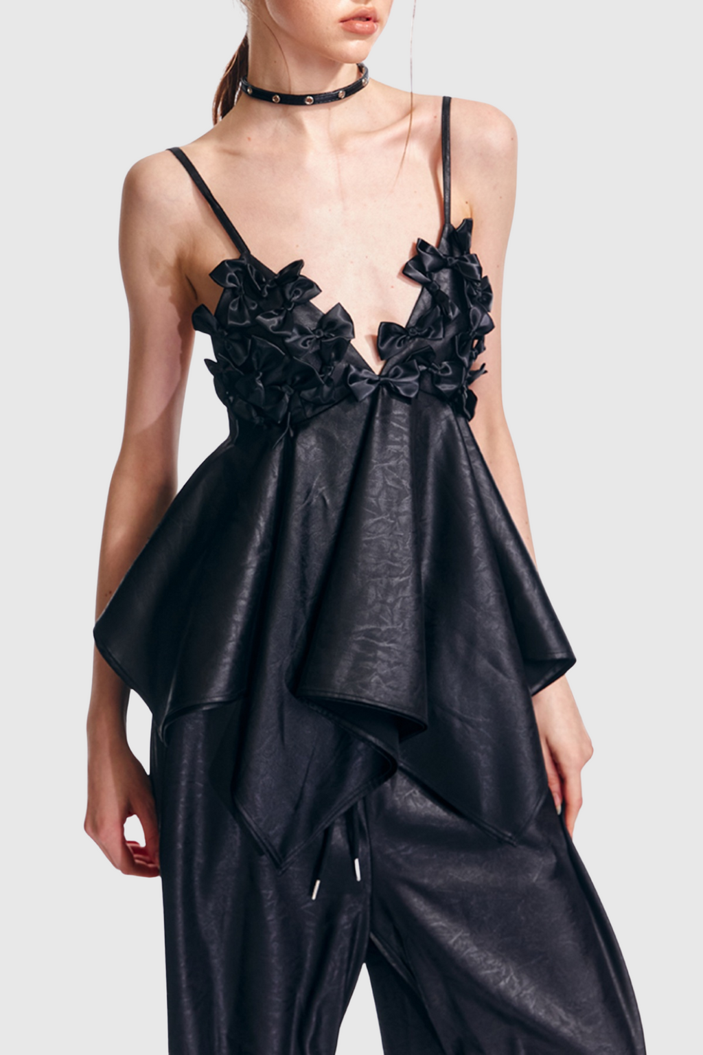 Calixto Bow Ruched Top - Black Flowering Girl