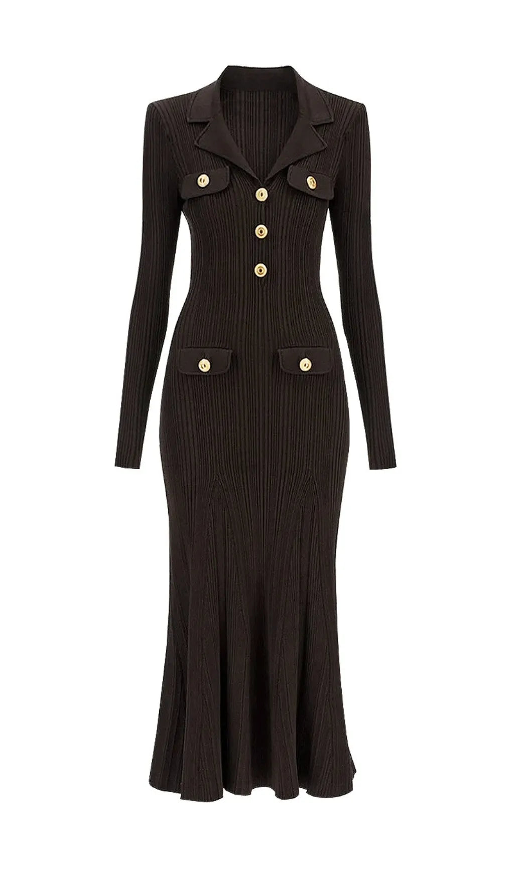 Clidhna Long Sleeve Button Knit Midi Dress Flowering Girl