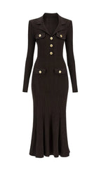 Clidhna Long Sleeve Button Knit Midi Dress Flowering Girl