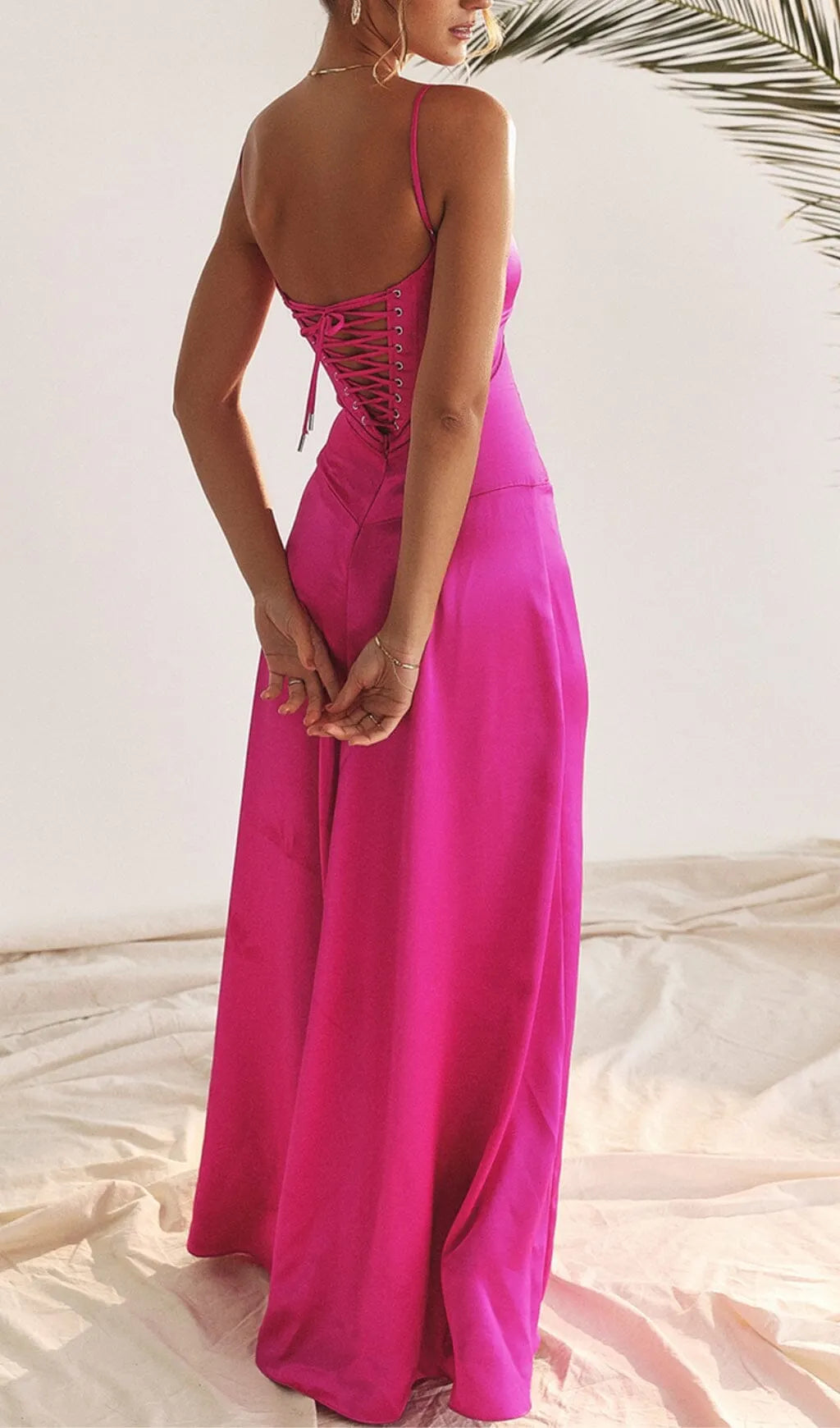Fuchsia Lace Up Maxi Dress Flowering Girl
