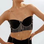 Tassel And Diamond Chest Chain In Gold Flowering Girl