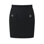 Textured knit jacket skirt suit in black Flowering Girl