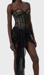 Dusana Black Strapless Lace Corset Mini Dress Flowering Girl