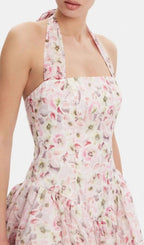Hervé Pink Halter Floral Mini Dress Flowering Girl