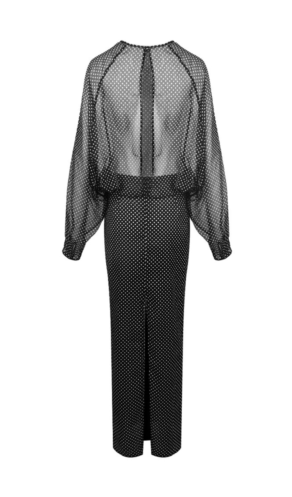 Isis Black Dot Long Sleeve Maxi Dress Flowering Girl