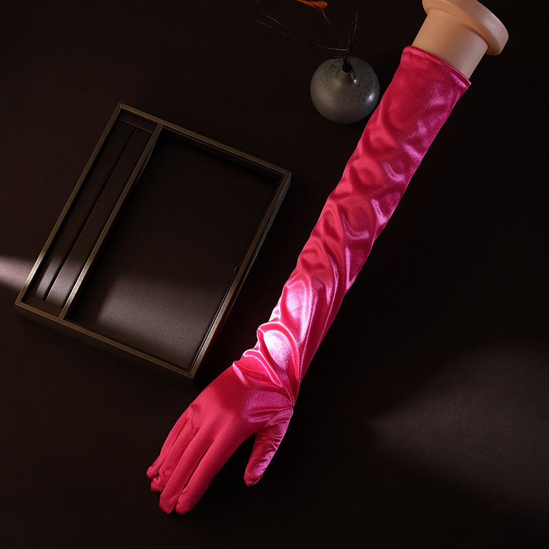Long Rose-Red Gloves Flowering Girl