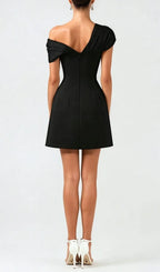 Luzasa Off Shoulder Buttoned Mini Dress - Black Flowering Girl