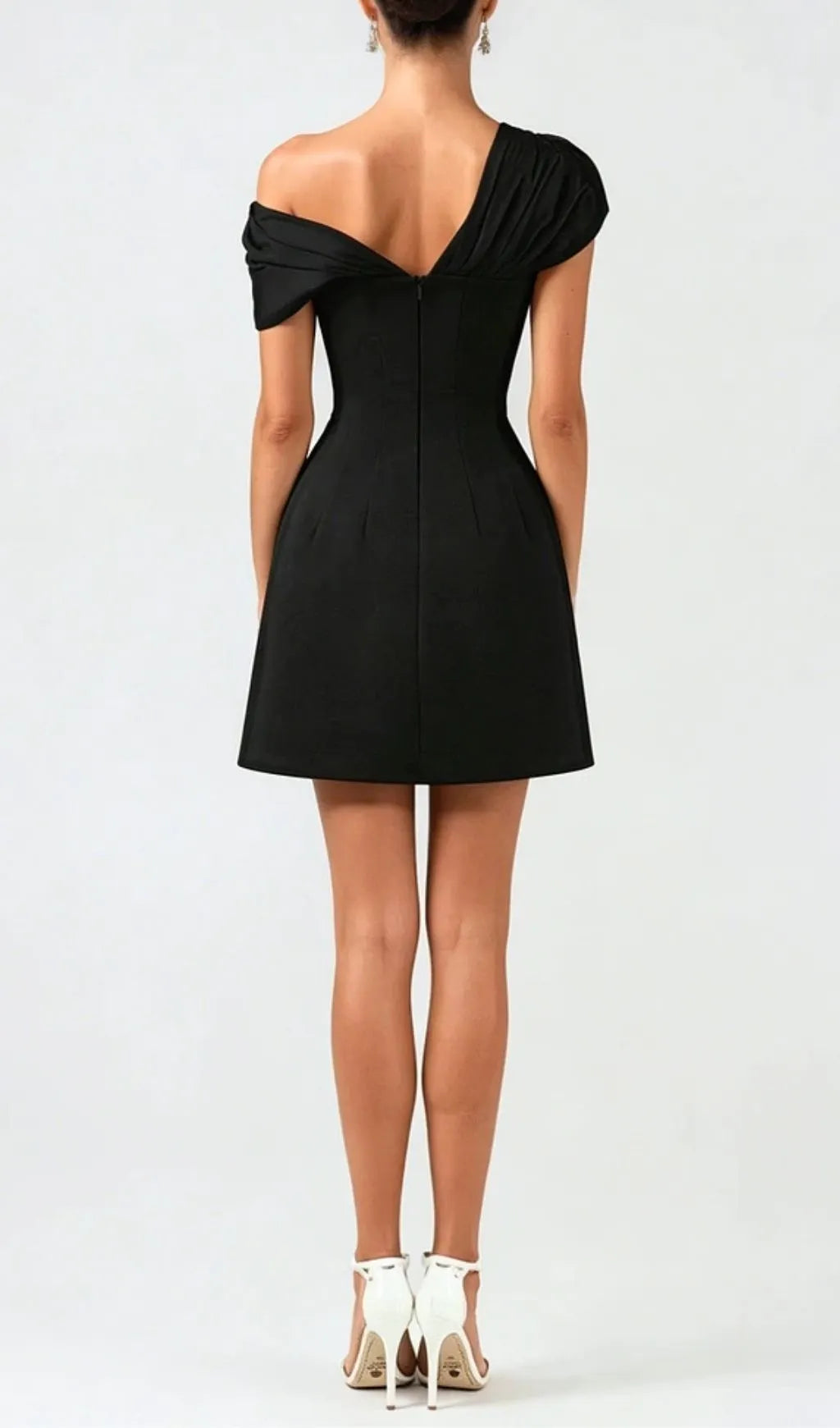 Luzasa Off Shoulder Buttoned Mini Dress - Black Flowering Girl