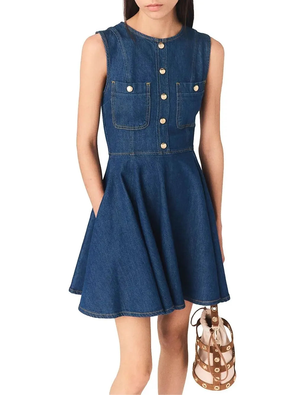 Risunim Flared Mini Denim Dress Flowering Girl