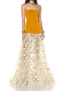 Nodin Strapless Dot Mesh Maxi Dress In Orange Flowering Girl