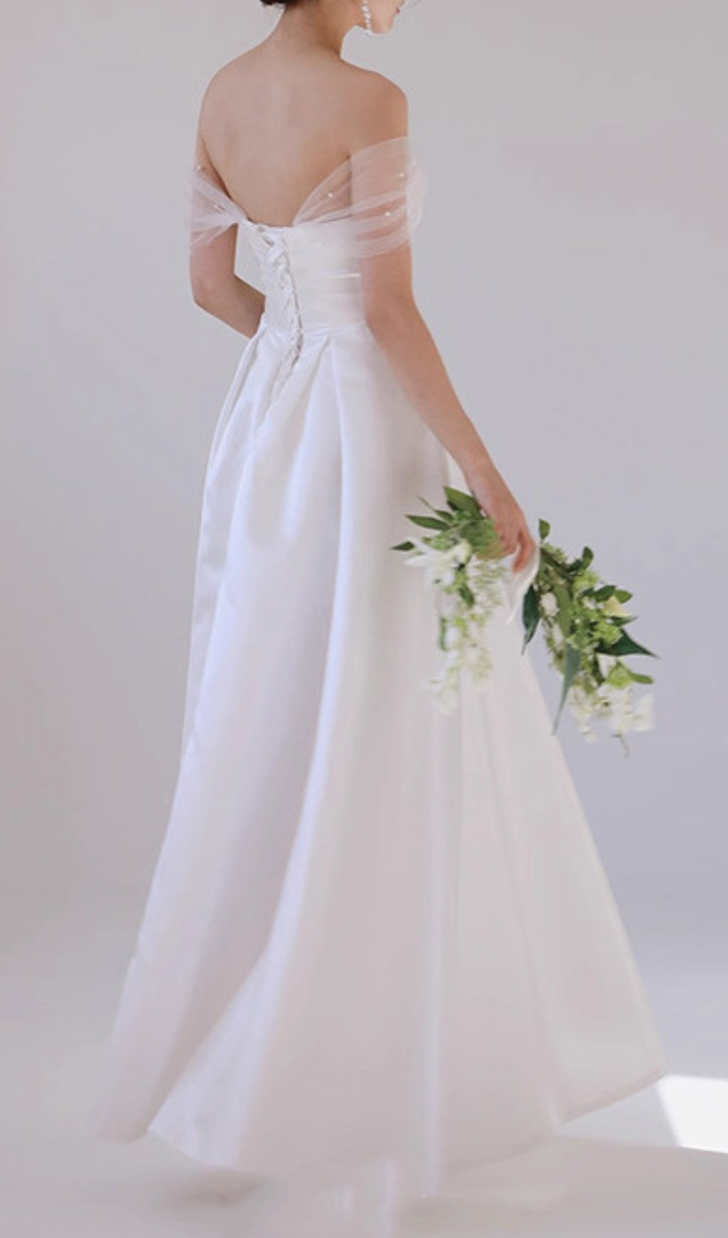 Columnia White Satin Mesh Wedding Dress Flowering Girl