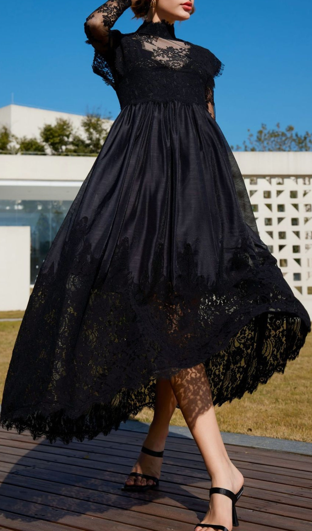 Bavo Black Lace Long Sleeve Maxi Dress Flowering Girl