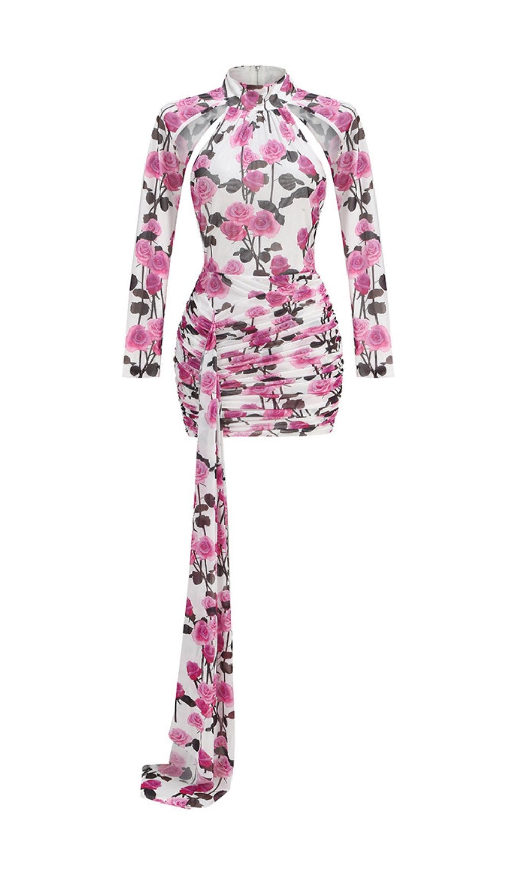 Brisa Rose Ruched Long Sleeve Mini Dress Flowering Girl