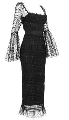 Dot Mesh Midi Dress In Black Flowering Girl
