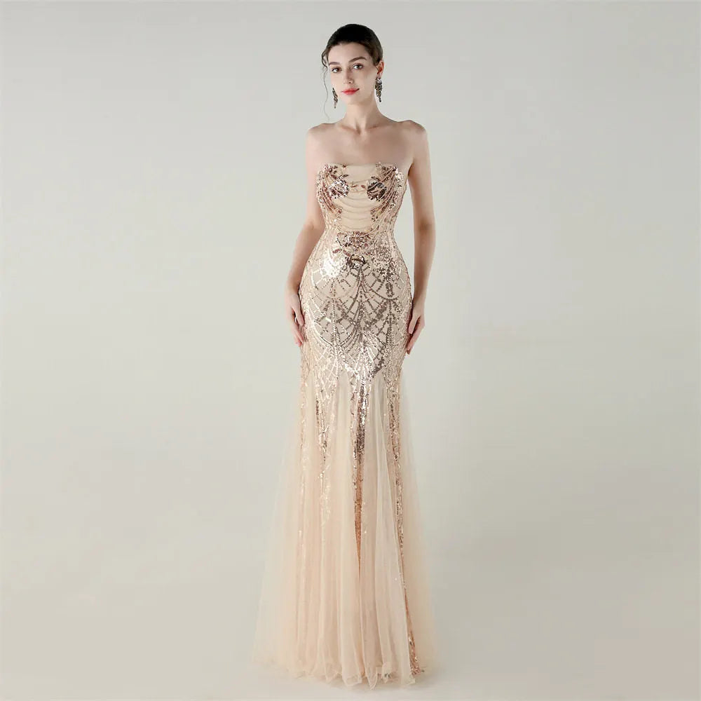 Sequin Strapless Tulle Maxi Dress Flowering Girl