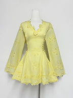 Flower Embroidery Hollow Mini Dress In White Flowering Girl