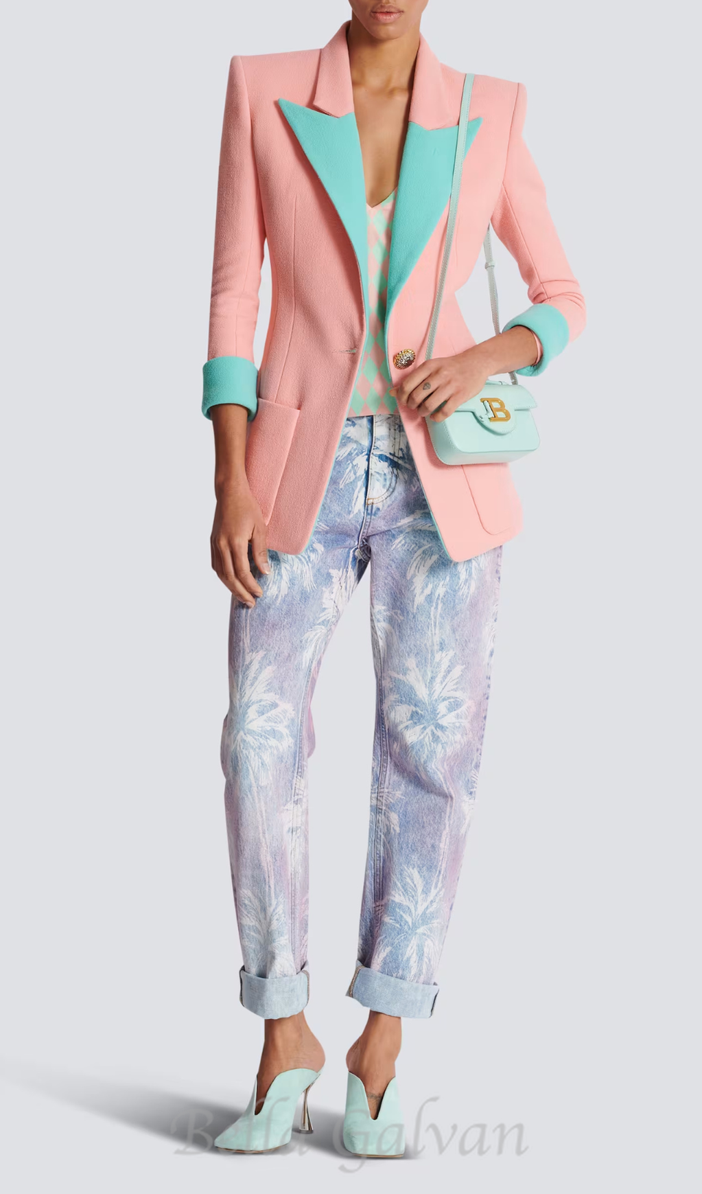 1-button double crepe two-tone jacket Flowering Girl