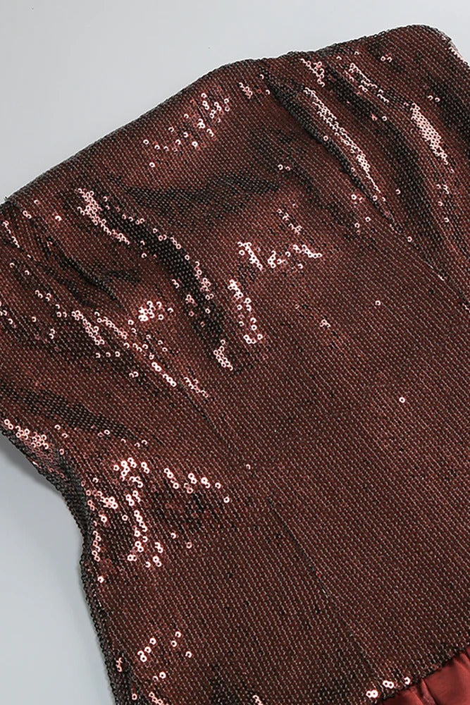 Strapless Sequin Bubble Mini Dress In Brown Flowering Girl