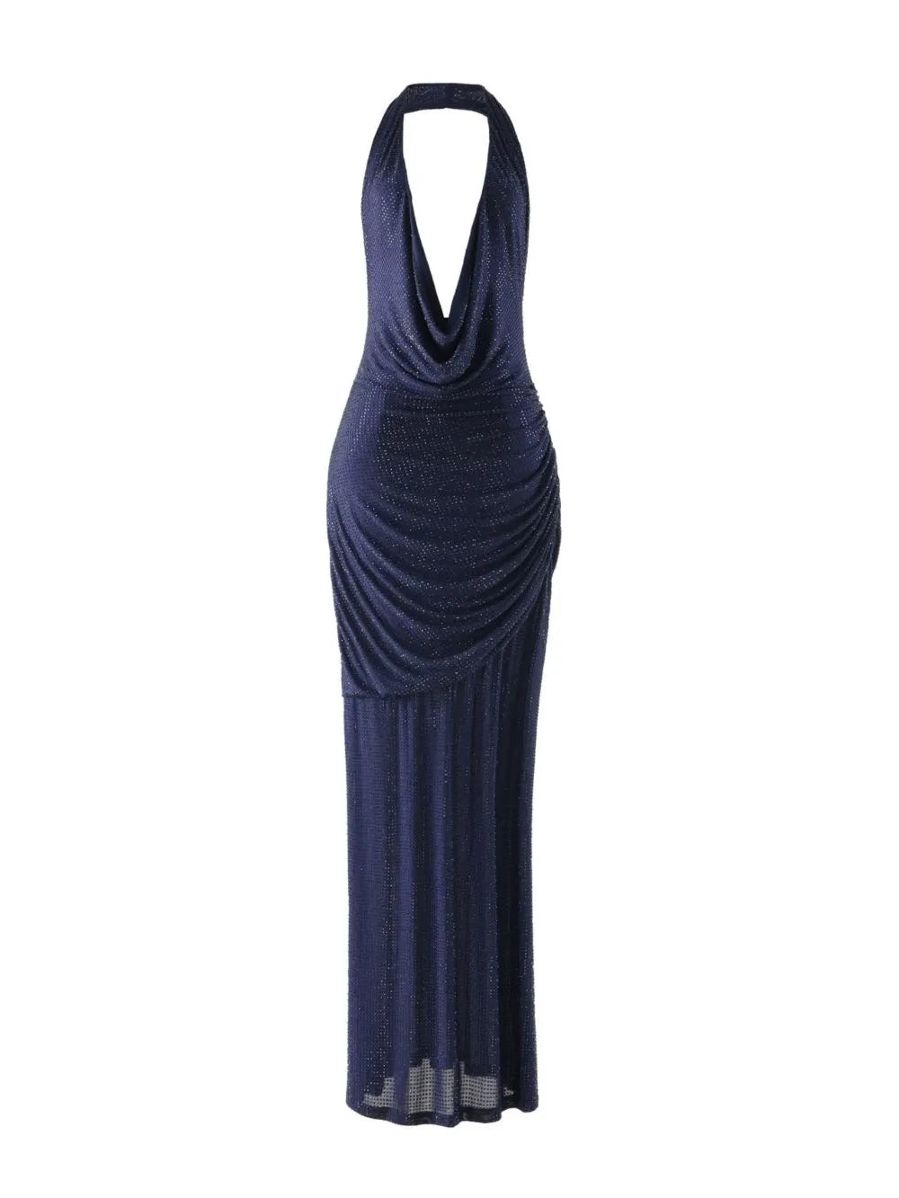 Halter Draped Embellished Maxi Dress Blue Flowering Girl
