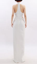 Jezel White Halter Flower Maxi Dress Flowering Girl