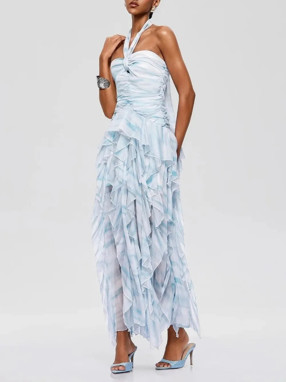 Fusako Halterneck Ruffle Maxi Dress Flowering Girl