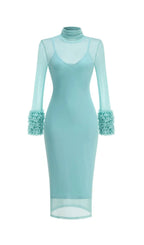 Fabunni Long Sleeve Mesh Midi Dress Flowering Girl